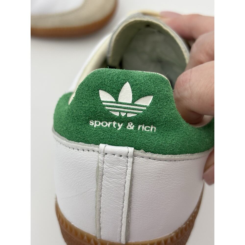 Adidas x Sporty & Rich Collab Sambas Sneakers White Green Leather Womens Size 8 - Picture 9 of 16